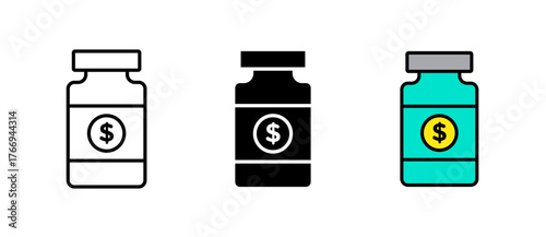 Saving Jar Icon represents money saving, finance, and investment concepts in stroke, filled, and colored styles. Perfect for banking, budget, and financial planning design use.