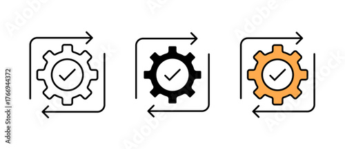 Automation Icon represents technology, process efficiency, and innovation in stroke, filled, and colored styles. Perfect for AI, industrial, and business design use.