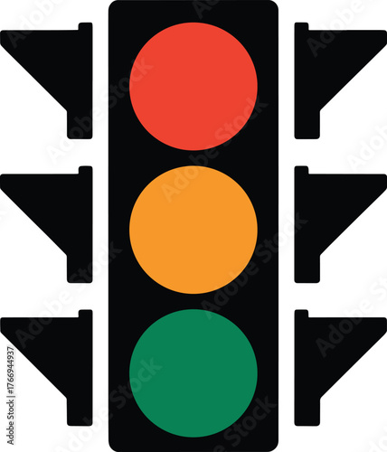 Traffic light with red yellow and green signal lights up