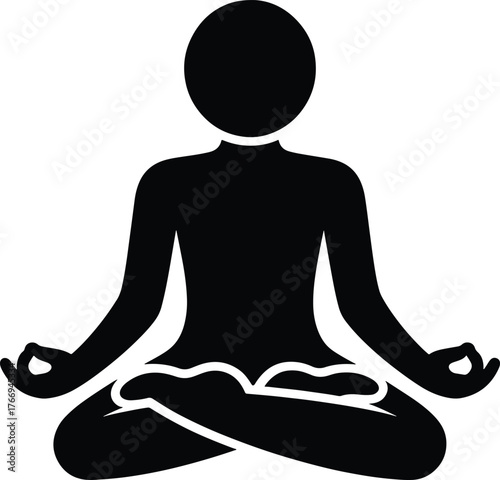 Black silhouette of person in yoga lotus position pose meditating