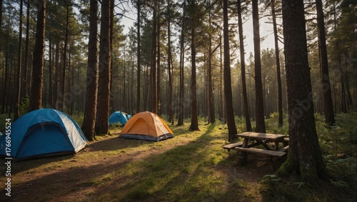 Tent camp, camping in the forest