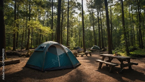 Tent camp, camping in the forest