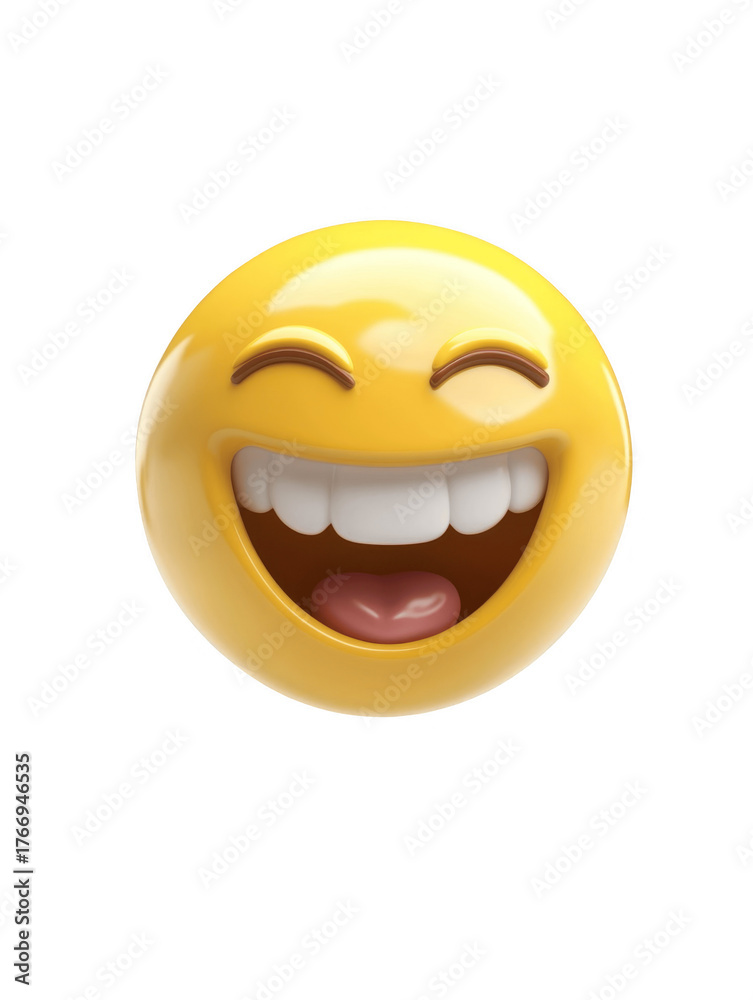 Fototapeta premium Joyful yellow emoji with big smile for communication design
