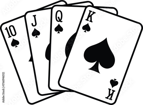 Playing Cards Poker Hand Royal Flush in Spades Illustration Vector