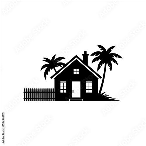 Tropical residential photo: house with palm trees