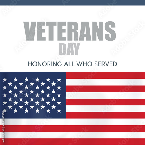 Veterans Day banner design template. The design is suitable for greeting cards, posters, banners, and other promotional materials for the American national holiday.