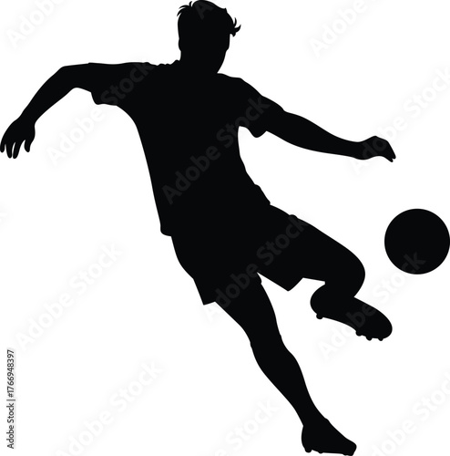 Dynamic silhouette of a soccer player kicking a ball in mid action