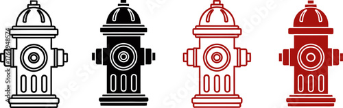 Set of fire hydrant icons. Fire hydrant silhouette, water hydrant symbol. Vector illustration.