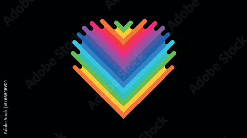 colored heart, bright and colorful rainbow-shaped stripes on a dark background