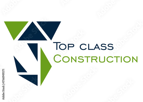 logo made of triangular geometric shapes in green and dark blue color components of a cargo construction lifting hook
