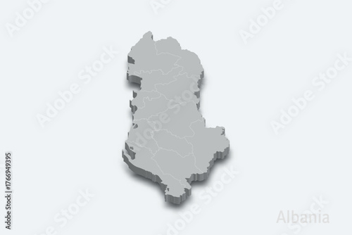 Albania 3d map with borders regions