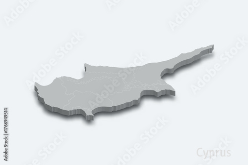 Cyprus 3d map with borders regions