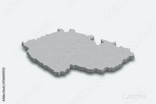 Czechia 3d map with borders regions