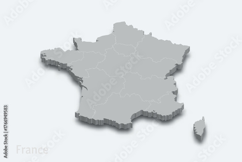 France 3d map with borders regions