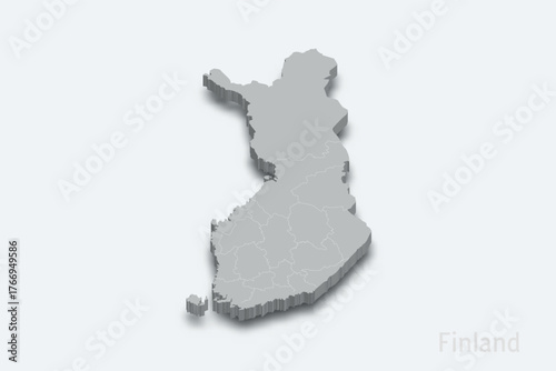 Finland 3d map with borders regions