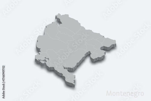 Montenegro 3d map with borders regions