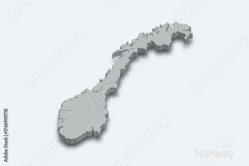 Norway 3d map with borders regions