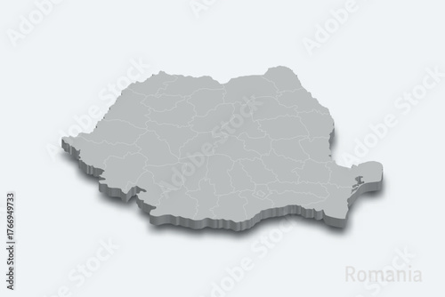 Romania 3d map with borders regions
