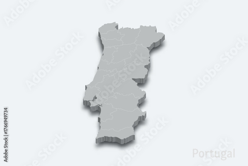 Portugal 3d map with borders regions