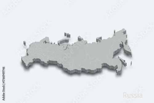 Russia 3d map with borders regions