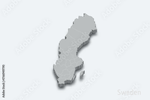 Sweden 3d map with borders regions