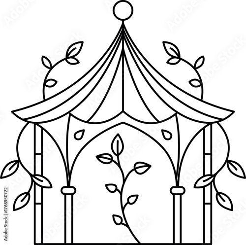 Dreamy Vine Pavilion Coloring Page – Enchanted Garden Structure Illustration for Kids and Adults