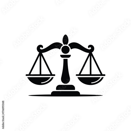 Scales of Justice Black Silhouette on White Background Symbolizing Law & Balance