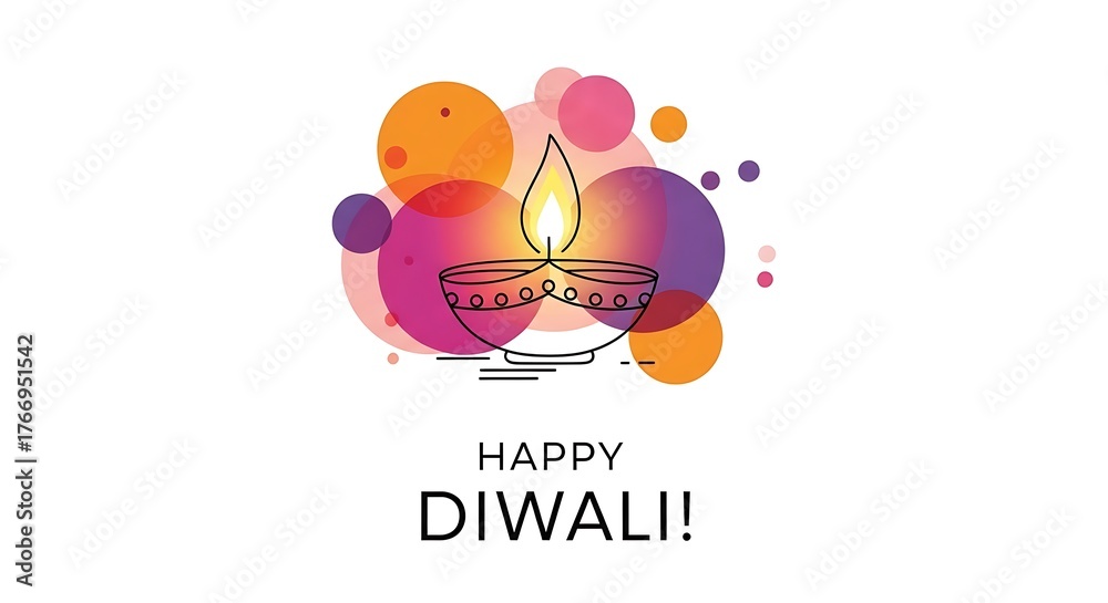 Fototapeta premium Happy Diwali greeting with diya and colorful circles lamp