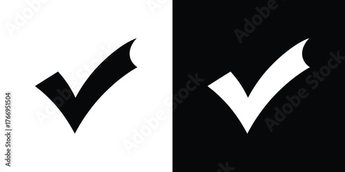 Split Black and White Background Featuring Two Check Marks Icons Symbol