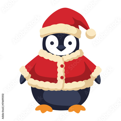 Cute Christmas Penguin Wearing Santa Costume