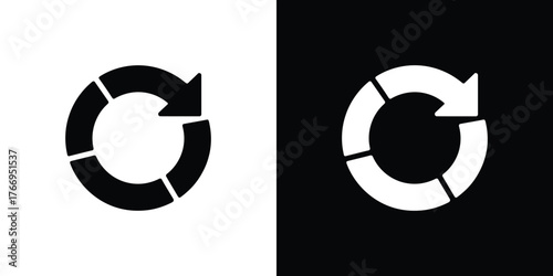 Split Black and White Cyclic Process with Arrow Isolated on Transparent Background