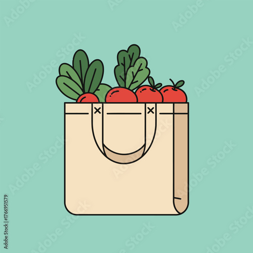Reusable Shopping Bag with Fresh Produce Vector Illustration