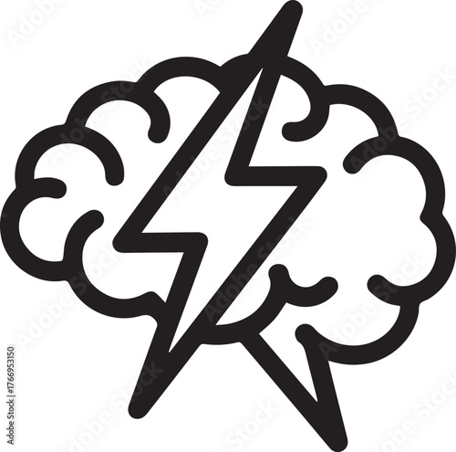 Dynamic brain icon with lightning bolt symbolizes powerful idea generation and sudden insight for innovation and creativity