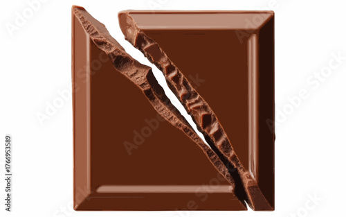 Simple vector illustration of  a close up image of a broken chocolate bar with a jagged break running diagonally across it . silhouette