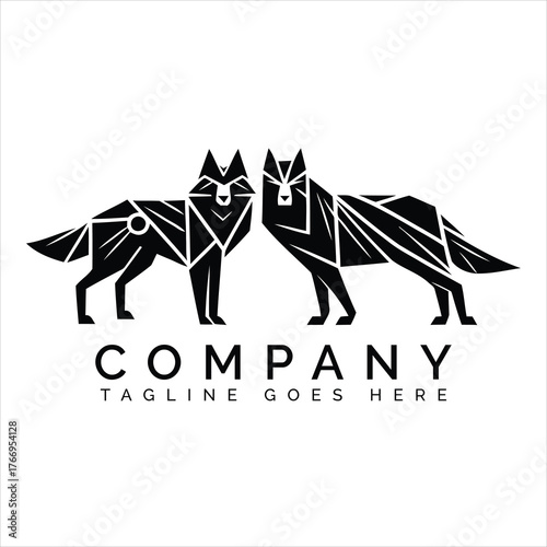 Geometric wolves standing together wolf animal