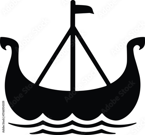Viking Longship with Dragon Head Vector Illustration, Perfect for Historical, Adventure, and Nautical Designs, Representing Scandinavian and Norse Mythology
