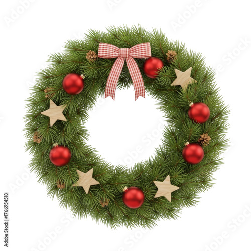 diverse Christmas wreath with decoration on white background. Holiday season festive illustrations.