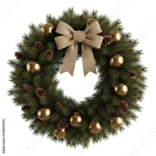 diverse Christmas wreath with decoration on white background. Holiday season festive illustrations.