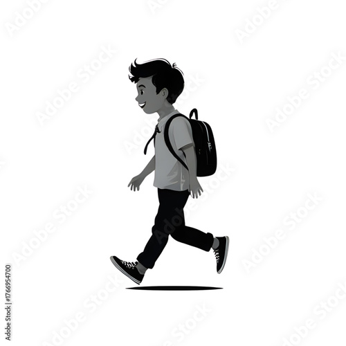 Cheerful Schoolboy Walking with Backpack