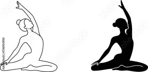 Yoga Pose Silhouette and Line Art Design for Wellness and Flexibility Graphic Resources