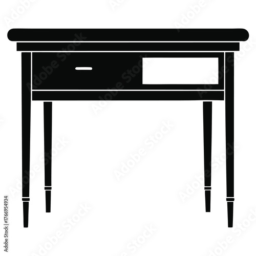 Stylish solid silhouette showing wooden desk with pullout drawers on white background