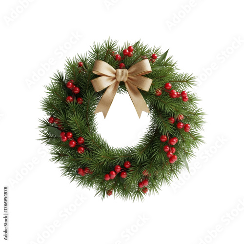 diverse Christmas wreath with decoration on white background. Holiday season festive illustrations.
