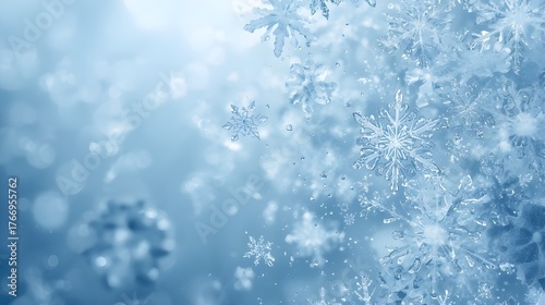 Crystalline Snowflake Close-Up – Macro Winter Texture with Soft Blue Glow