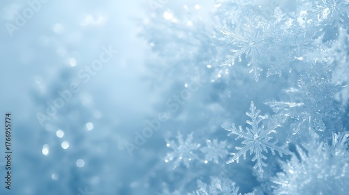 Detailed Snowflake Macro – Crystalline Winter Texture on Soft Blue Background