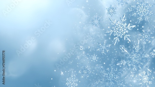 Floating Snowflake Detail – Crystalline Winter Texture on Misty Blue Background