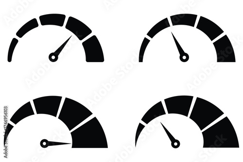 Speedometer vector icon. Dashboard icon set. Isolated speedometer symbols. Speedometer scale indicator, credit or risk loan level Speedometer vector, icon set Set of speedometers fill and outline sign