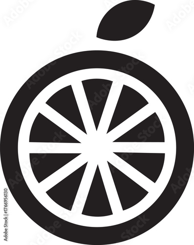 Citrus fruit slice icon minimal orange symbol in solid black silhouette style