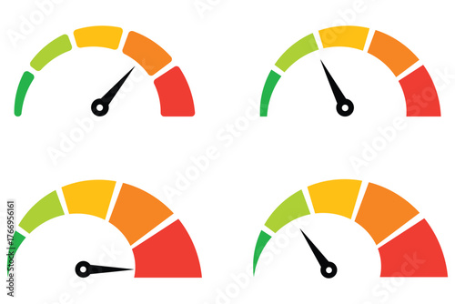 Speedometer vector icon. Dashboard icon set. Isolated speedometer symbols. Speedometer scale indicator, credit or risk loan level Speedometer vector, icon set Set of speedometers fill and outline sign