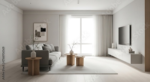 Cozy and Minimalist Living Room Interior Modern Design with Neutral Tones and Comfort