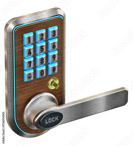 Digital security keypad and knob on transparent background 3D illustration